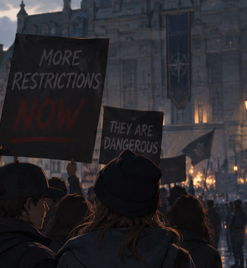people with signs protesting at an anti elemental protest